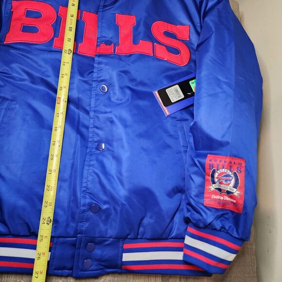 Buffalo Bills Jacket Varsity Satin Bomber NFL Button Mens Small Embroidered - Picture 7 of 10